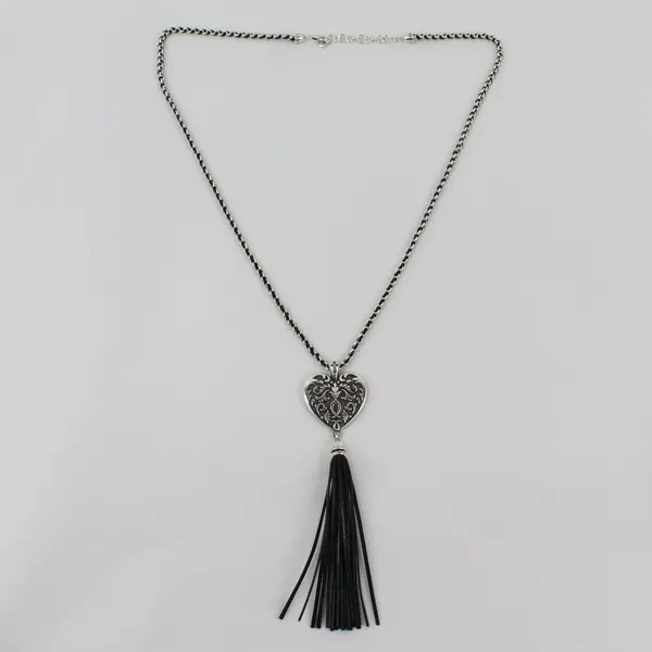 Brighton Cordoba Silver-Tone Filigree Tassel Heart Pendant Necklace 33"