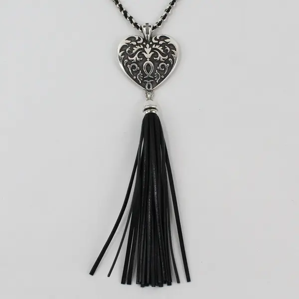 Brighton Cordoba Silver-Tone Filigree Tassel Heart Pendant Necklace 33"