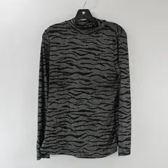A...Love Story Women's Large Zebra Stripe Top Black Mock Neck Long Sleeve