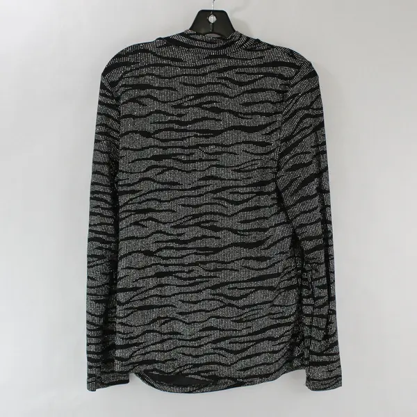 A...Love Story Women's Large Zebra Stripe Top Black Mock Neck Long Sleeve