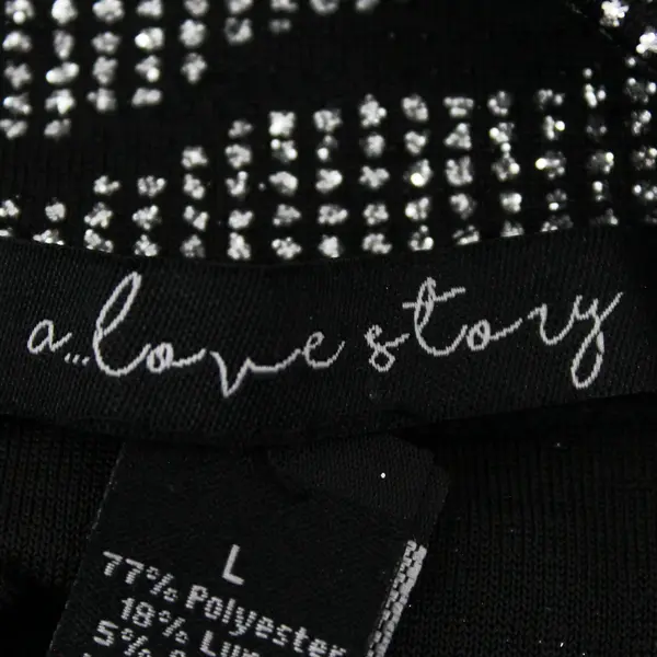 A...Love Story Women's Large Zebra Stripe Top Black Mock Neck Long Sleeve
