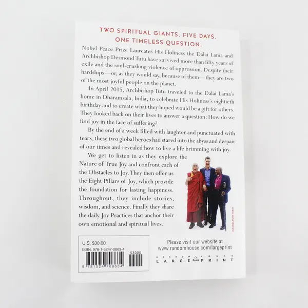 The Book of Joy Lasting Happiness Dalai Lama Desmond Tutu Large Print 2016 PB