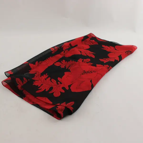 Sheer Red And Black Poppy Floral Pattern Scarf 15"x60"