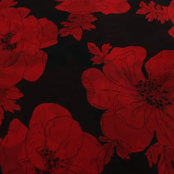 Sheer Red And Black Poppy Floral Pattern Scarf 15"x60"