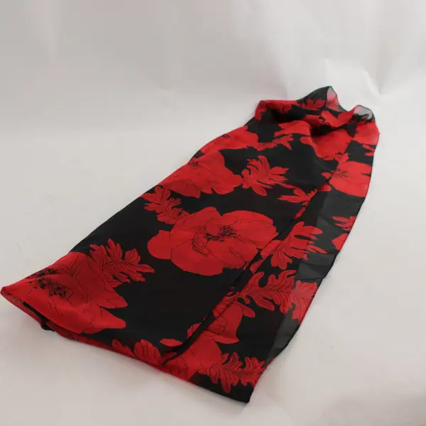 Sheer Red And Black Poppy Floral Pattern Scarf 15"x60"