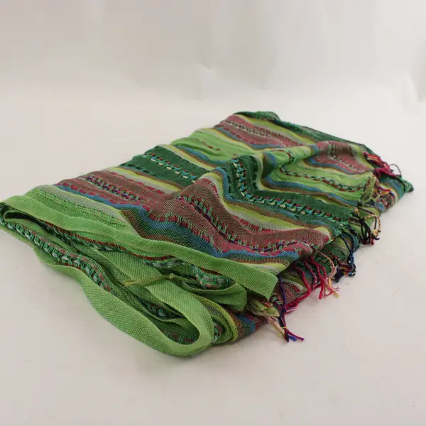 Green Multicolor Striped Lightweight Scarf 18"x70"