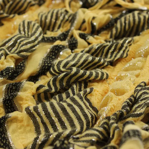 Sparkly Yellow and Black Striped Ruffled Scarf
