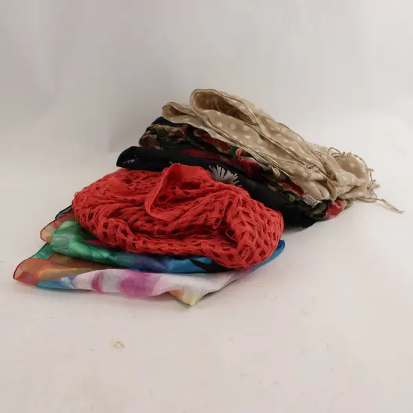 Lot of 5 Colorful Lightweight Scarves Mixed Styles FLAWED