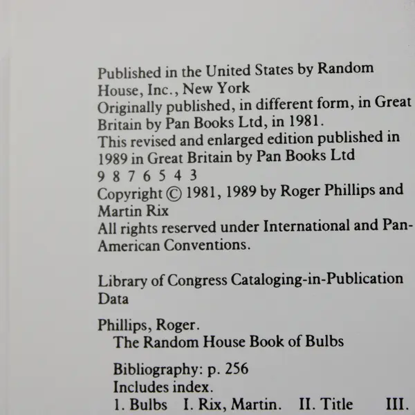VTG The Random House Book of Bulbs Martyn Rix Roger Phillips 1989 Paperback Good