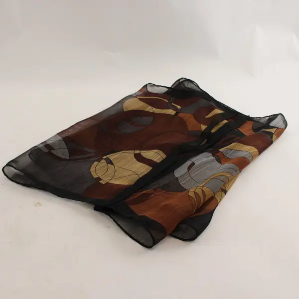 Vintage Geometric Circle Pattern Sheer Brown and Black Scarf 13"x58"