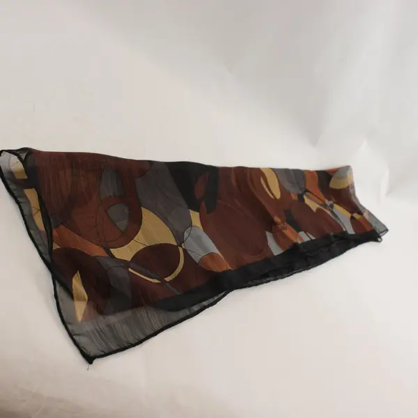 Vintage Geometric Circle Pattern Sheer Brown and Black Scarf 13"x58"