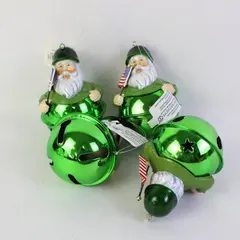 Department 56 Set of 4 Green Christmas Military Santa Bell Ornaments New