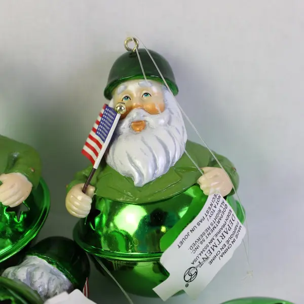 Department 56 Set of 4 Green Christmas Military Santa Bell Ornaments New