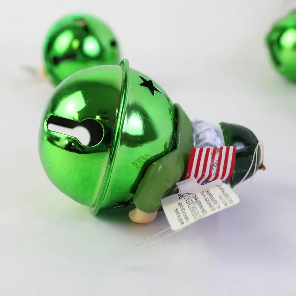 Department 56 Set of 4 Green Christmas Military Santa Bell Ornaments New