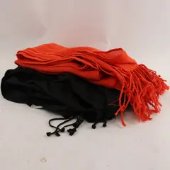 Lot of 2 Solid Color Fringe Scarves Orange Black