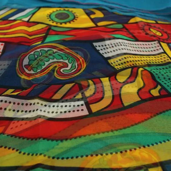 Sheer Multicolor Abstract Print Scarf 18"x62"