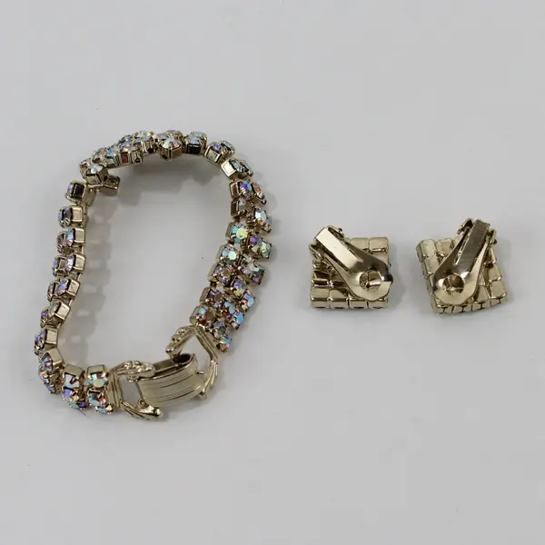 VTG 3-Piece Aurora Borealis Iridescent Rhinestone Earrings and Bracelet Set