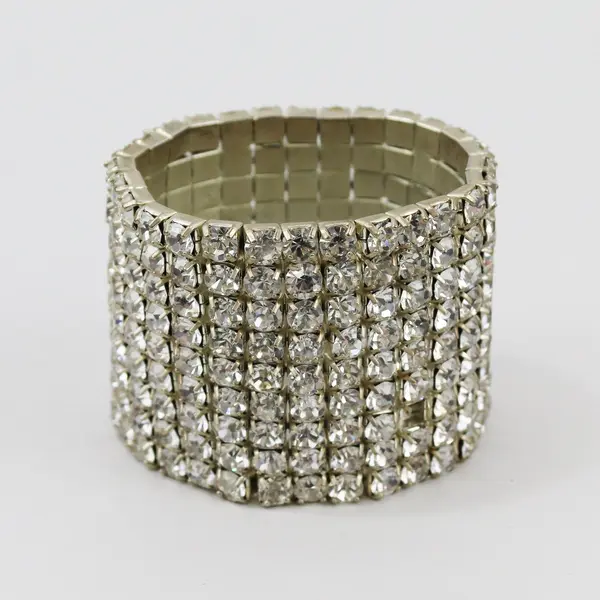Vintage Clear Rhinestone Silver-Tone Stretch Bracelet