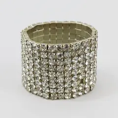 Vintage Clear Rhinestone Silver-Tone Stretch Bracelet