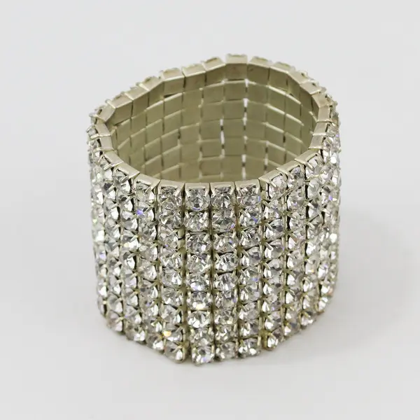 Vintage Clear Rhinestone Silver-Tone Stretch Bracelet
