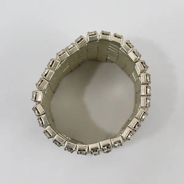 Vintage Clear Rhinestone Silver-Tone Stretch Bracelet
