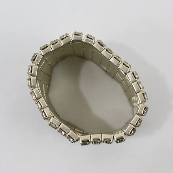 Vintage Clear Rhinestone Silver-Tone Stretch Bracelet