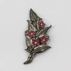 Vintage Trifari Pink Rhinestone Flowers Silver-Tone Brooch