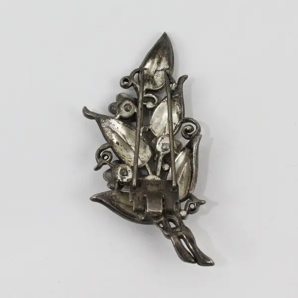 Vintage Trifari Pink Rhinestone Flowers Silver-Tone Brooch