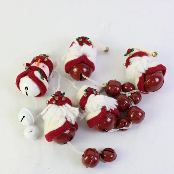 Lot of 5 Jingle Bell Holiday Ornaments Santa Snowman