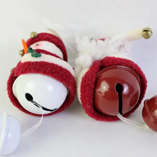 Lot of 5 Jingle Bell Holiday Ornaments Santa Snowman