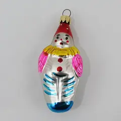 Vintage Nostalgic Hand Painted Clown Mercury Glass Ornament 3.5" Long