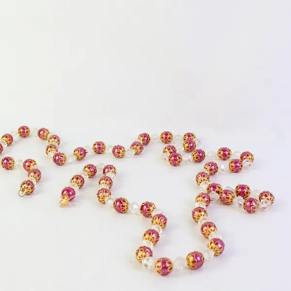 Vintage Holiday Garland Fuchsia Beads Gold Filigree 68in