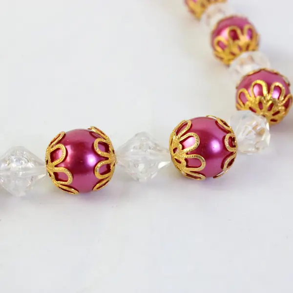 Vintage Holiday Garland Fuchsia Beads Gold Filigree 68in