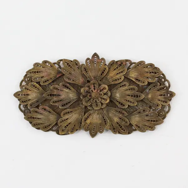 Large Antique Metal Floral Filigree Brooch 3-3/4"