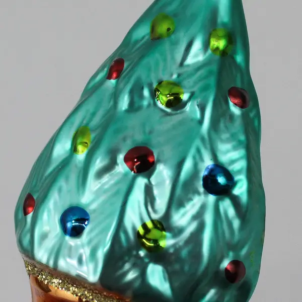 Vintage Columbia Green Hand Blown Glass Christmas Tree Ornament Copper Base
