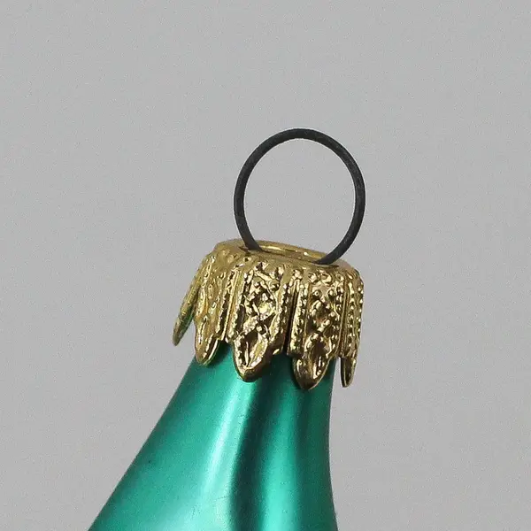 Vintage Columbia Green Hand Blown Glass Christmas Tree Ornament Copper Base