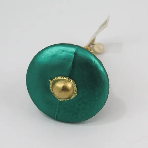 Dept 56 Hand-Blown Glass Green & Gold Christmas Bell Ornament 3.75" Good