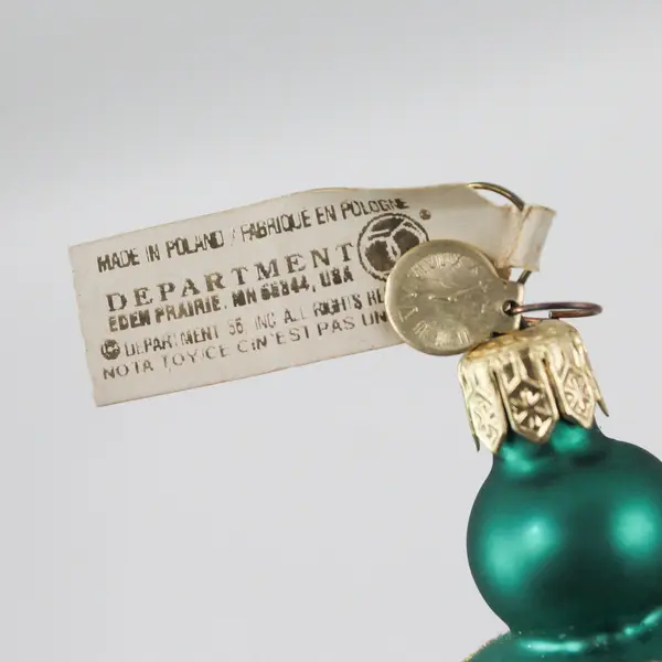Dept 56 Hand-Blown Glass Green & Gold Christmas Bell Ornament 3.75" Good