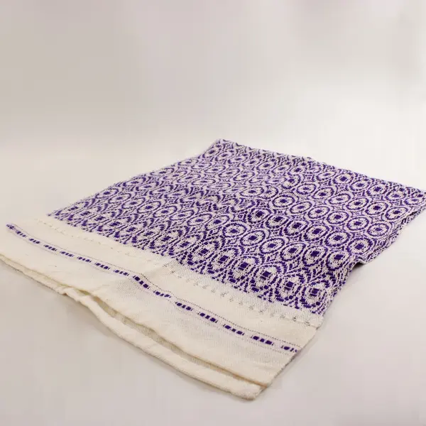 Handwoven Purple White Overshot Table Runner 32.5x13.25