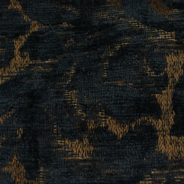 Navy Blue Woven Textured Baroque Floral Gold Raised Table Runner 66in