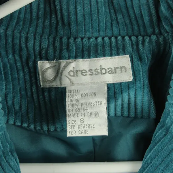 Dressbarn Women's S Turquoise Corduroy Blazer Jacket