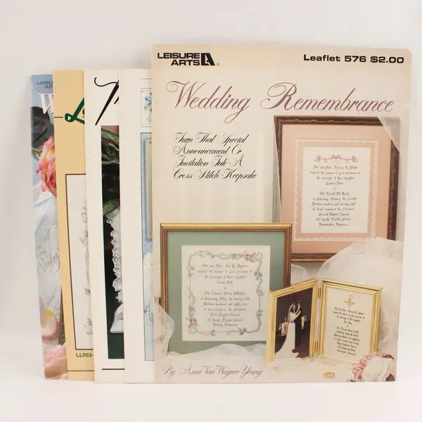Lot of 5 Vintage Cross-Stitch Patterns Featuring Wedding Designs 1987-2004 Good