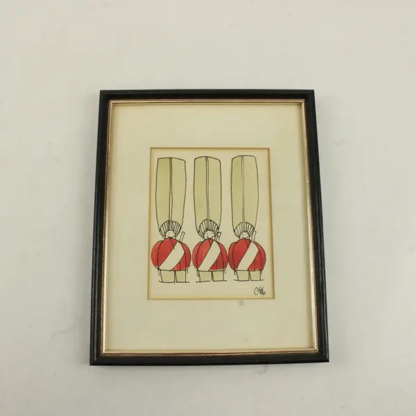 Framed Illustration 3 Stylized Figures Red Uniforms Black Wood Frame