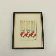 Framed Illustration 3 Stylized Figures Red Uniforms Black Wood Frame