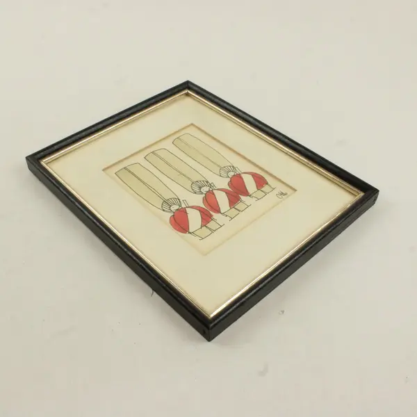 Framed Illustration 3 Stylized Figures Red Uniforms Black Wood Frame