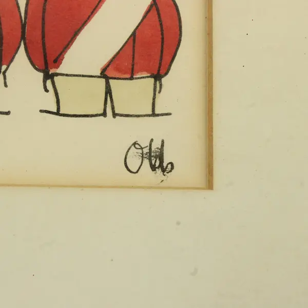 Framed Illustration 3 Stylized Figures Red Uniforms Black Wood Frame