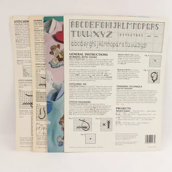 Lot of 4 Vintage Leisure Arts Cross-Stitch Pattern Leaflets 1983 - 1991 Good