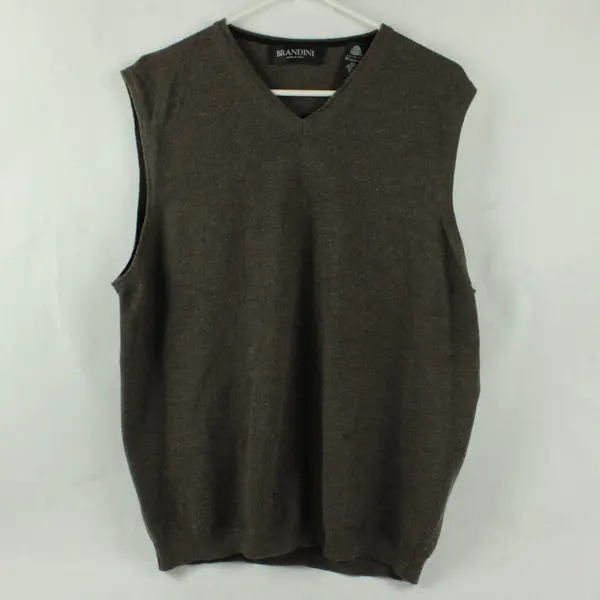 Brandini Men's L Brown 100% Merino Wool V-Neck Sweater Vest Made in Italy