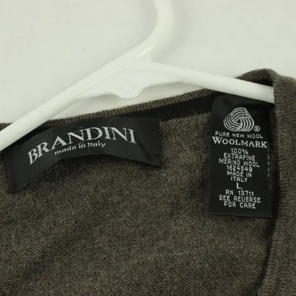 Brandini Men's L Brown 100% Merino Wool V-Neck Sweater Vest Made in Italy