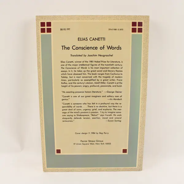 The Conscience of Words Vintage S/C Book 1984, Elias Canetti 